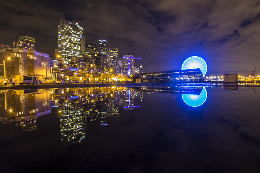500px Photo ID: 132081103 - The reflection of the Great Wheel and the city of Seattle on the waterfront.